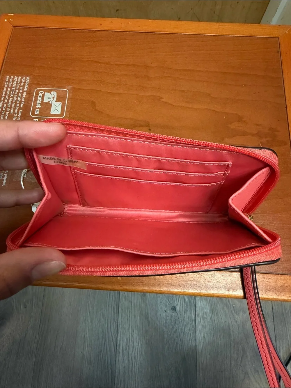 Coach Coral Pebbled Leather Zip Around Wristlet Wallet - Wristlet Clutch